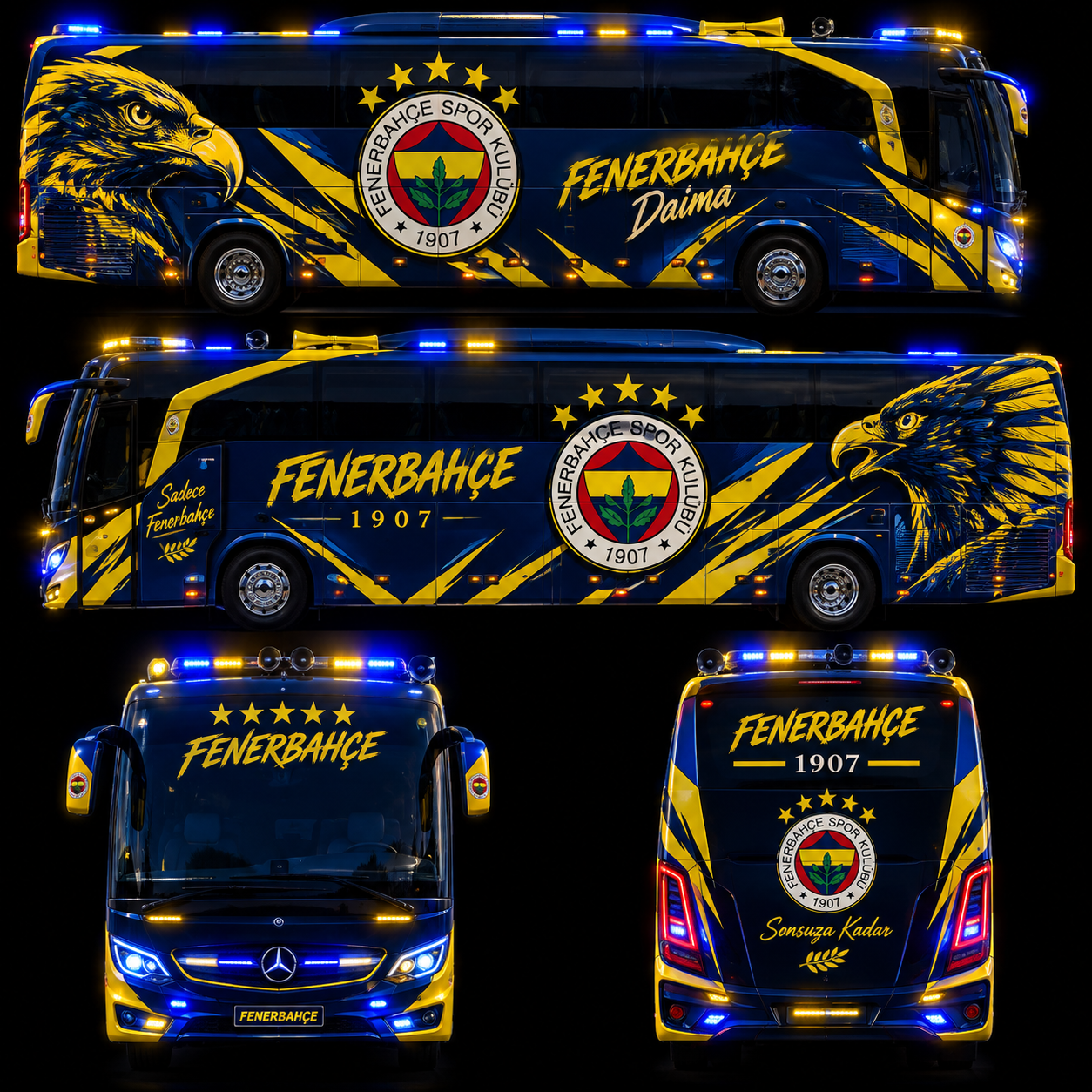 Fenerbahçe takım otobüsü çakarlı sirenli